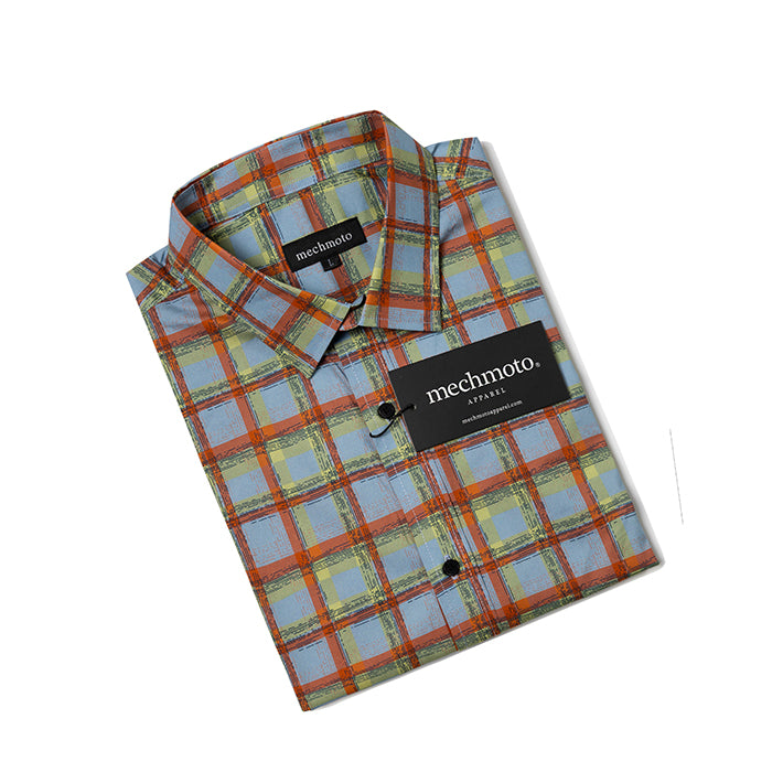 S/S cotton stretch shirt with check print