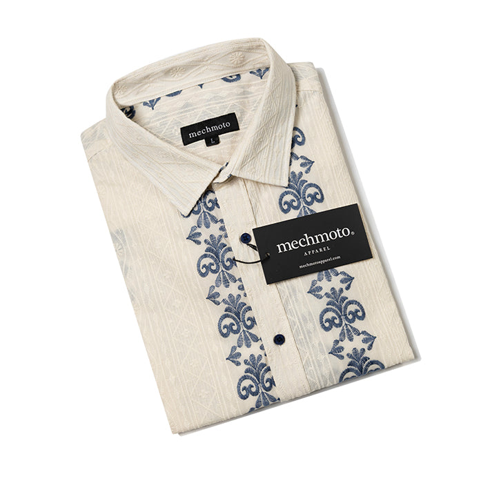 S/S embroidered shirt with soft collar