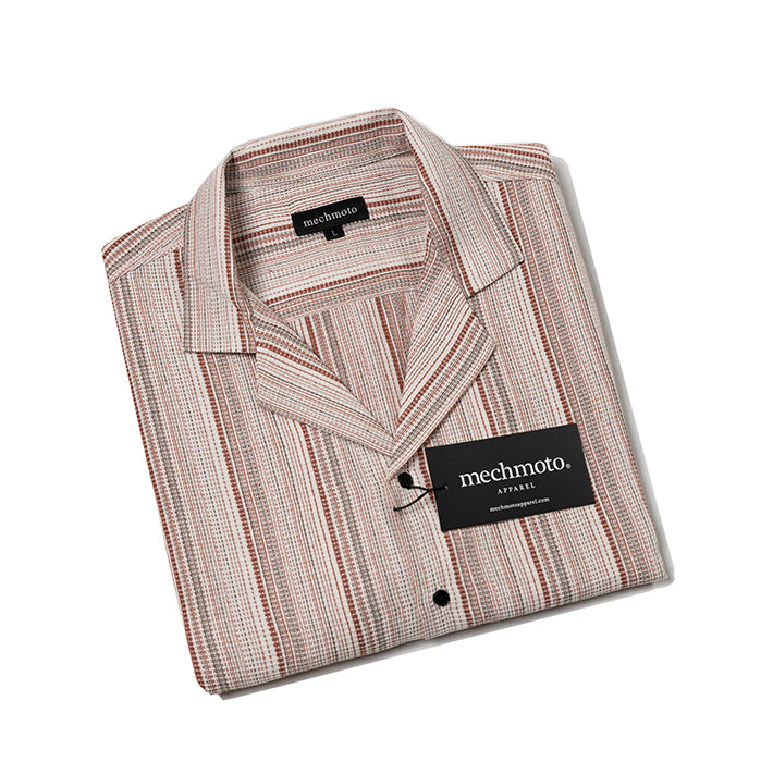 Knitted stripe s/s shirt with Johnny collar