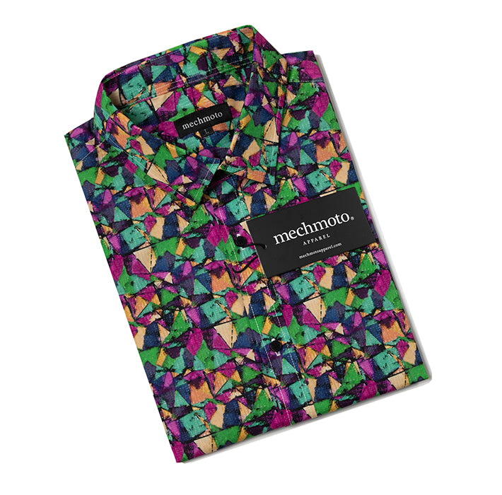 Cotton stretch S/S shirt with back box pleat