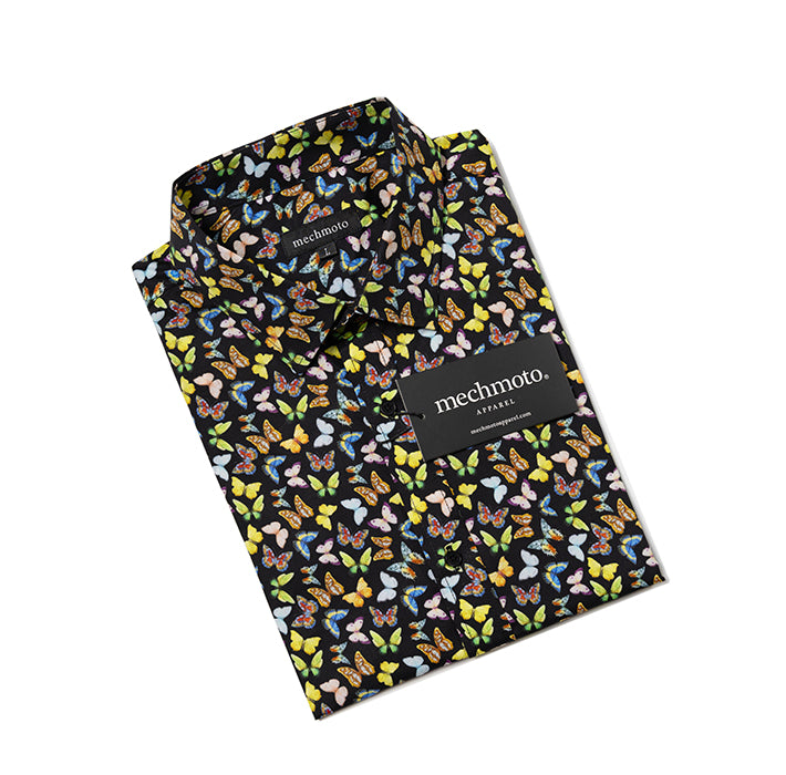 Cotton stretch butterfly print 2 back darts