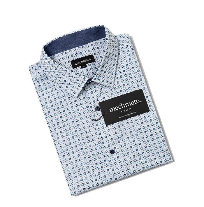 Cotton stretch shirt with contrast in collar and cuffs