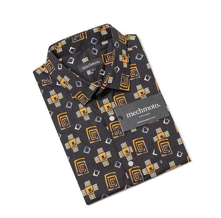 S/S cotton stretch shirt with aztec print