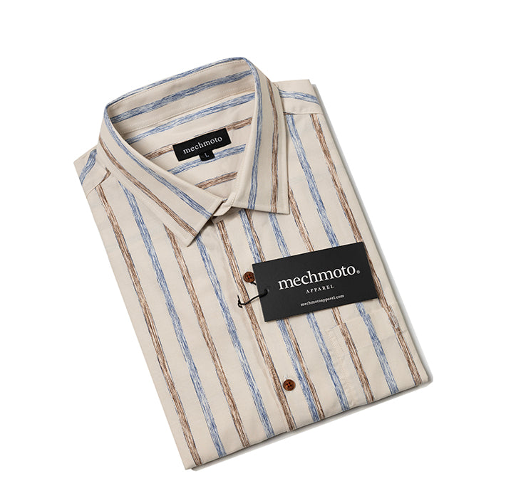 Cotton s/s shirt with chest pock stand two back darts