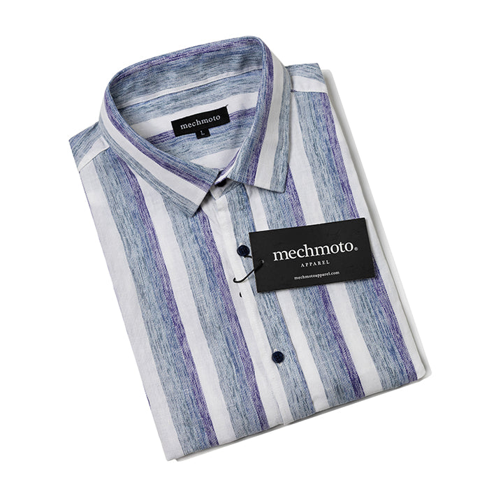 S/S cotton stretch striped shirt with two back darts