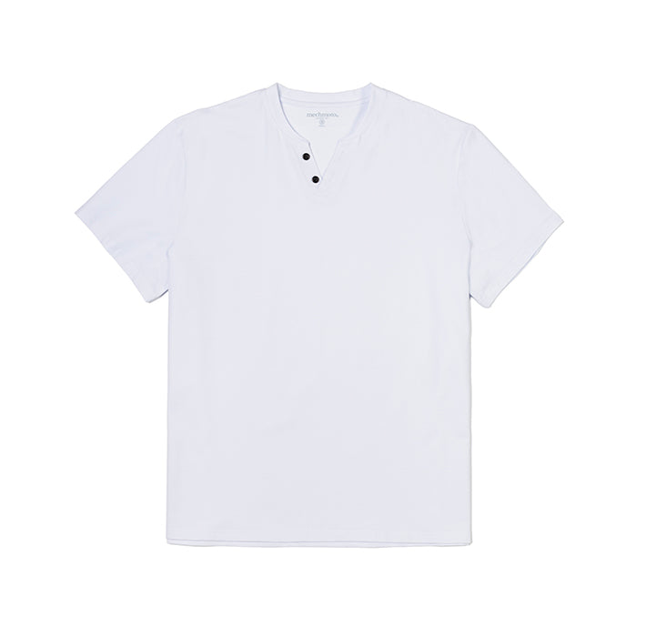 Cotton stretch button V neck T shirt