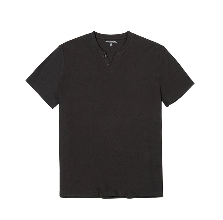 Cotton stretch button V neck T shirt