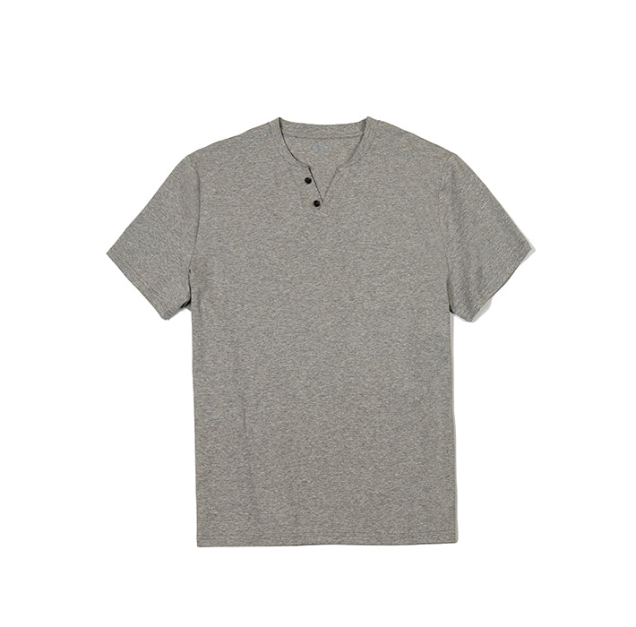 Cotton stretch button V neck T shirt