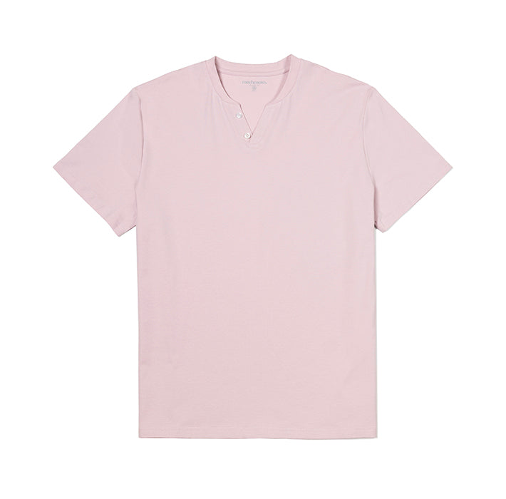 Cotton stretch button V neck T shirt