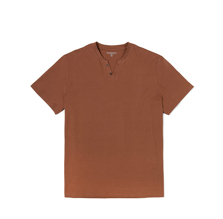 Cotton stretch button V neck T shirt