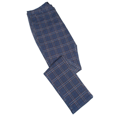 Check stretch chino pant with side pocket detail: Blue