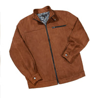 Mock suede fully lined jacket with zip front and side pocket: RUST