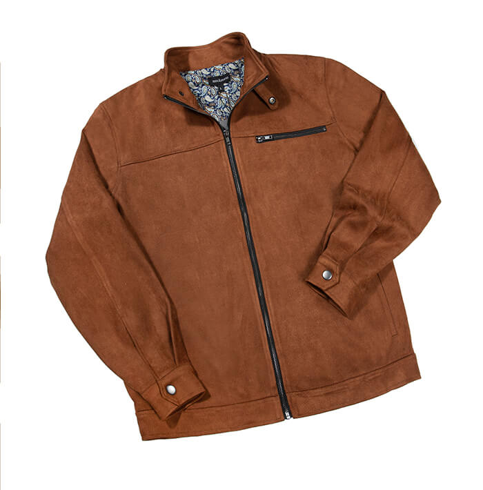 Mock suede fully lined jacket with zip front and side pocket: RUST