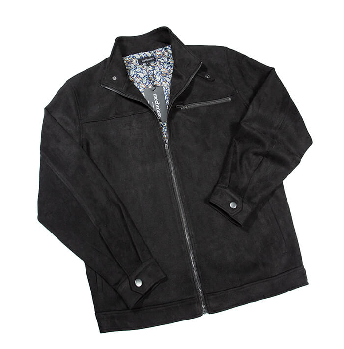 Mock suede fully lined jacket with zip front and side pocket : BLACK