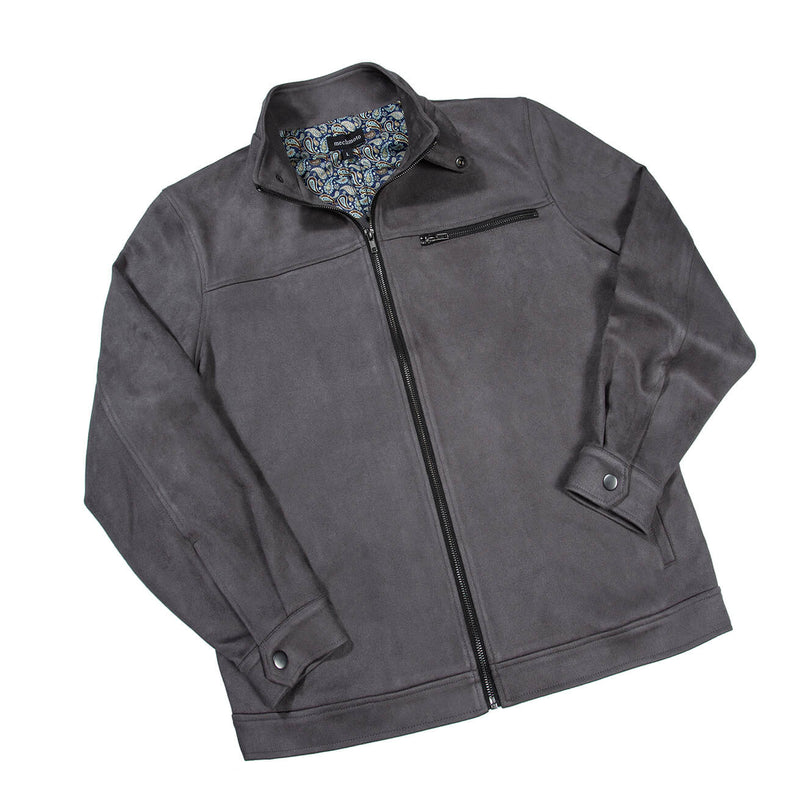 Mock suede fully lined jacket with zip front and side pocket: SILVER