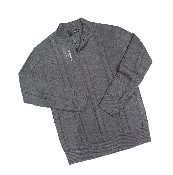 Merino blend 3 button knit with cable detail : Charcoal