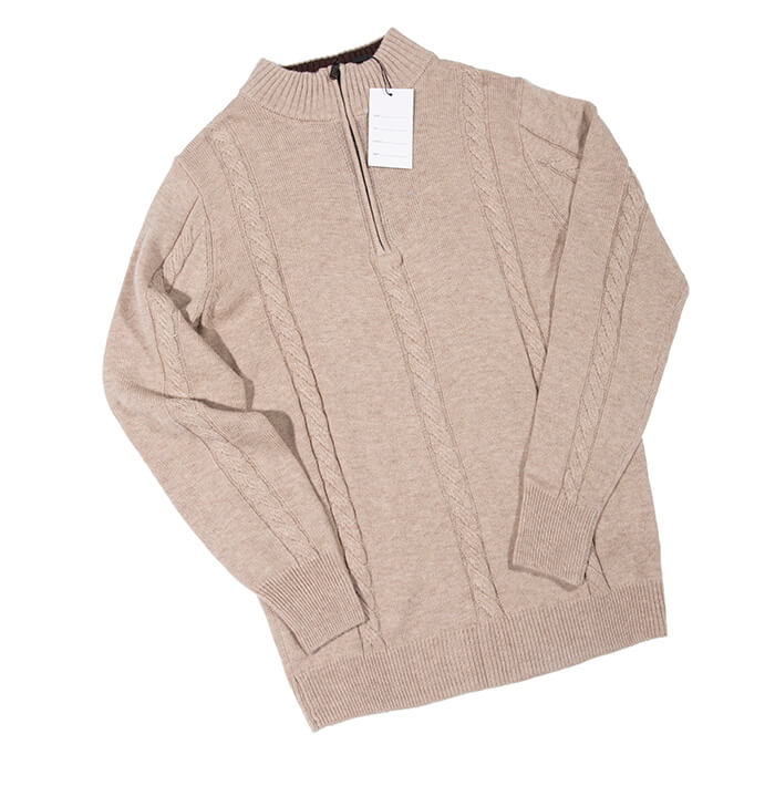 Merino 1/4 zyp cable knit : cream