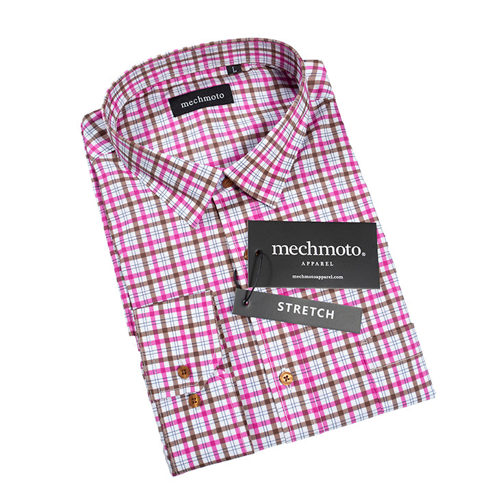 Check shirt with chest pocket : PINK