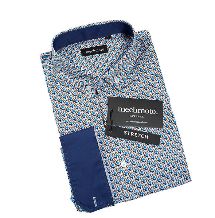 Geo stretch shirt with button down collar : BLUE
