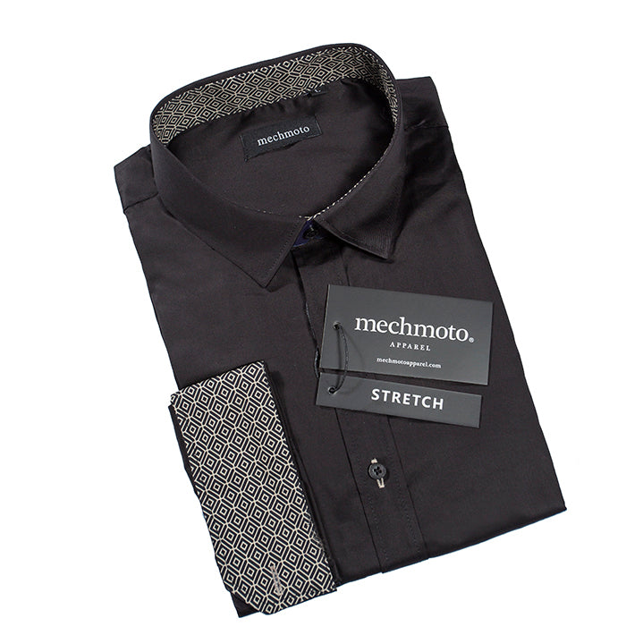 Black stretch shirt with contrast in collar and cuffs and contrast button hole : BLACK