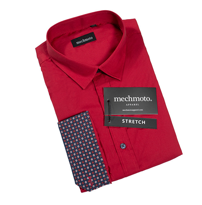 Cotton poplin shirt with geo contrast and back box pleat  : RED