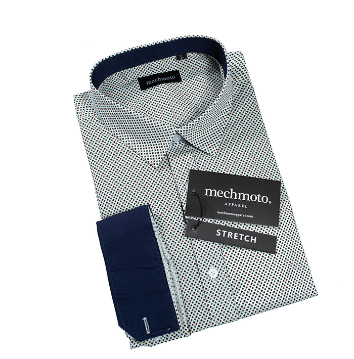 Stretch geo print shirt with contrast in collar and cuffs : BLUE