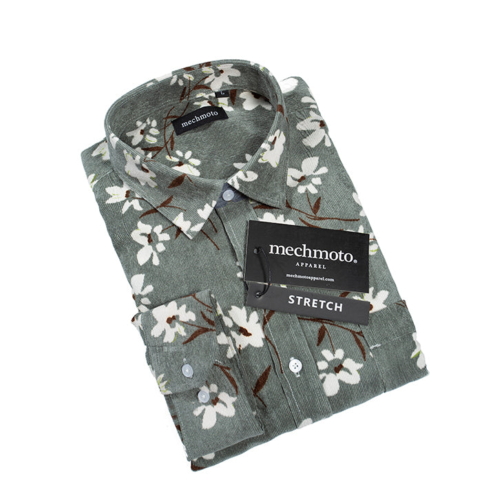 Cord mint floral shirt with chest pocket : MINT