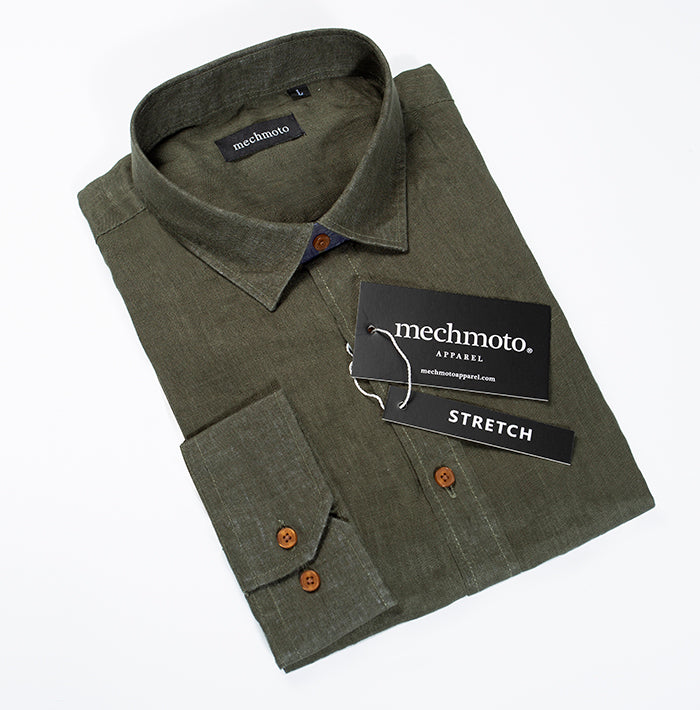 100% linen shirt with back dart detail : KHAKI